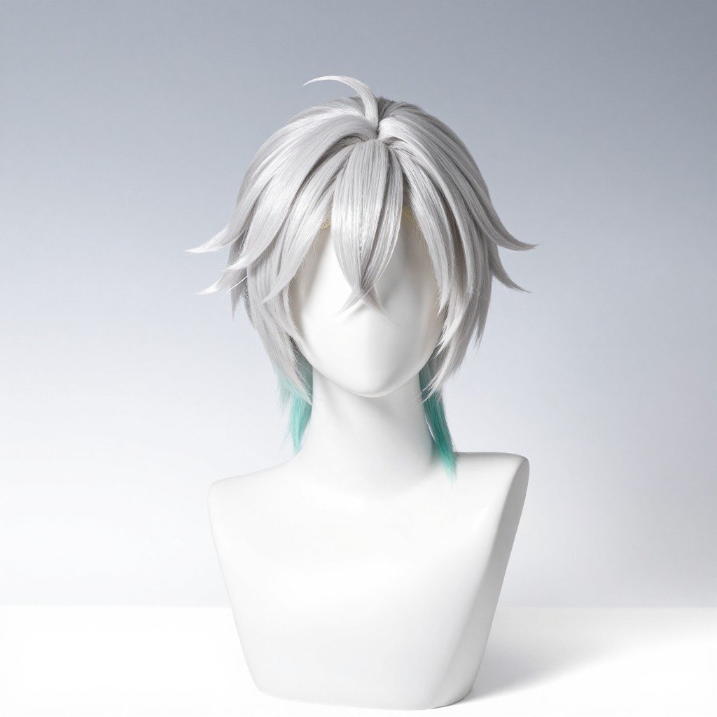 《灵刃夜行》白泽 银白短碎发 约18cm 露耳